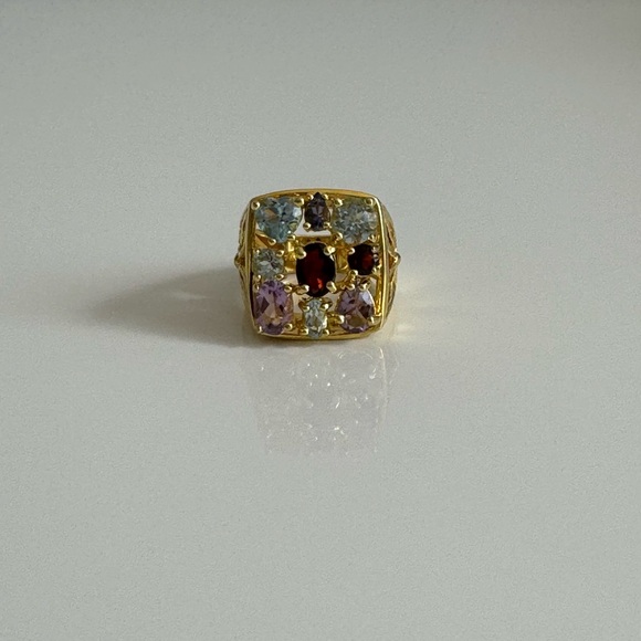 Sterling Silver & Gold Plate Multi Gemstone Ring Vintage Y2K - Picture 7 of 12